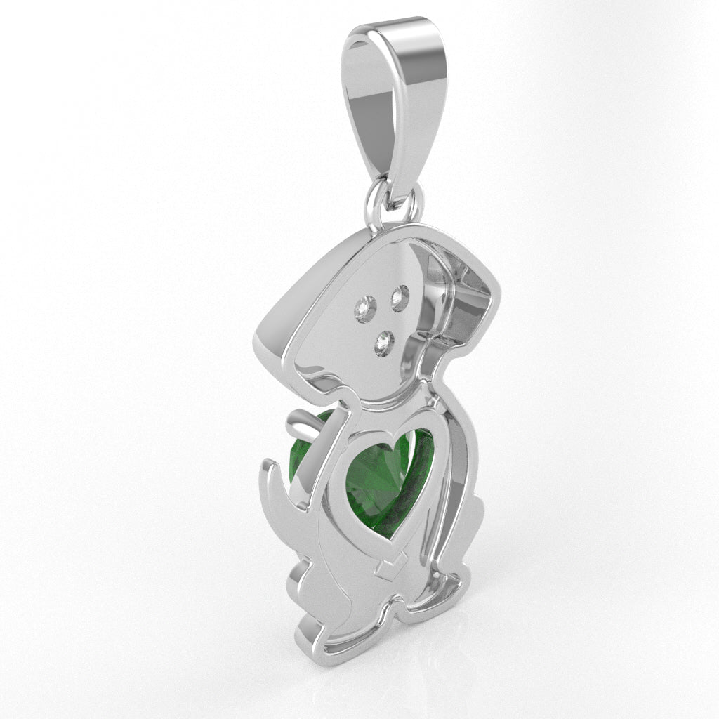Lab-Created Emerald Diamond  Puppy Love Heart Pendant In 14k White Gold