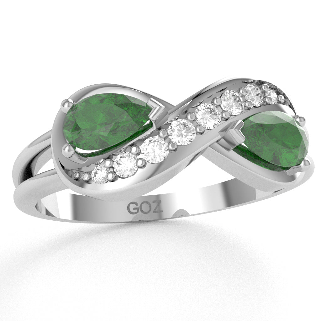 Lab-Created Emerald Diamond Infinity Love Ring In 14k White Gold