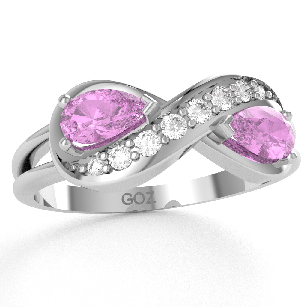 Lab-Created Pink Sapphire Diamond Infinity Love Ring In 14k White Gold