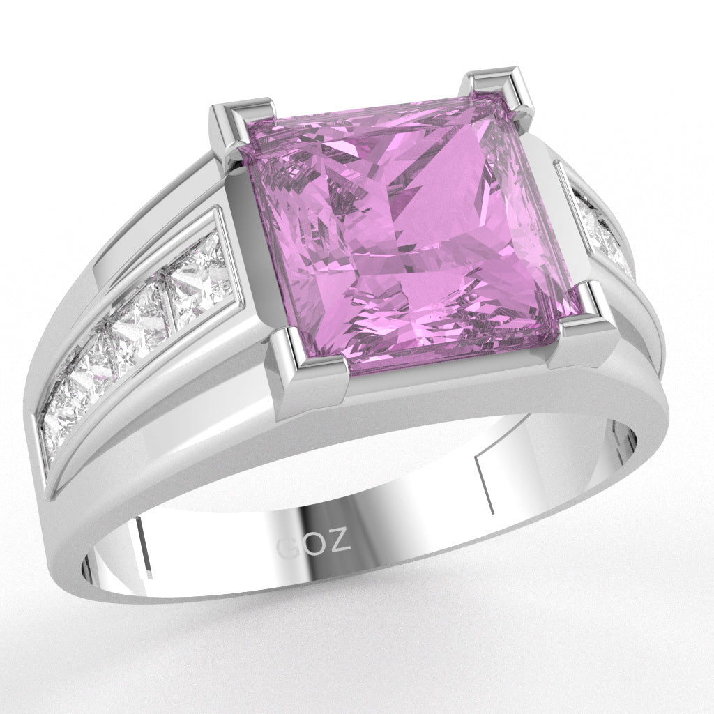 Men's Big Daddy Lab-Created Pink Sapphire Lab-Grown Diamond Channel Ring In Solid 10k White Gold