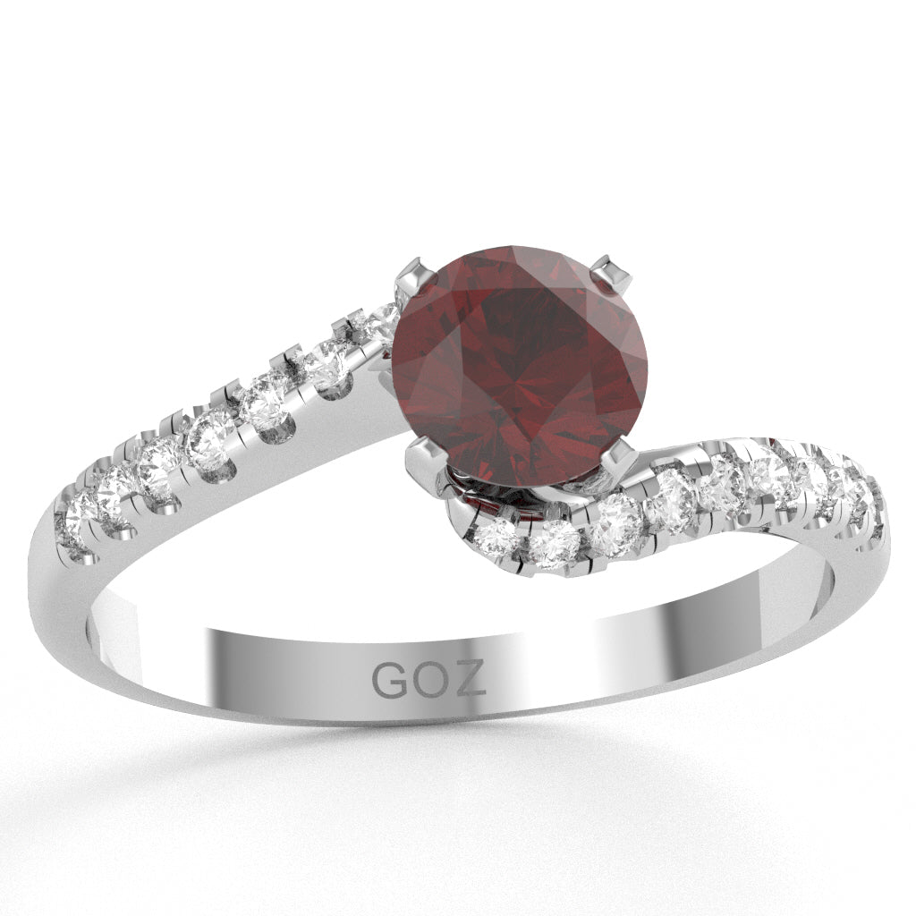 Lab-Created Ruby Diamond Curly Dainty Engagement Ring In 14k White Gold