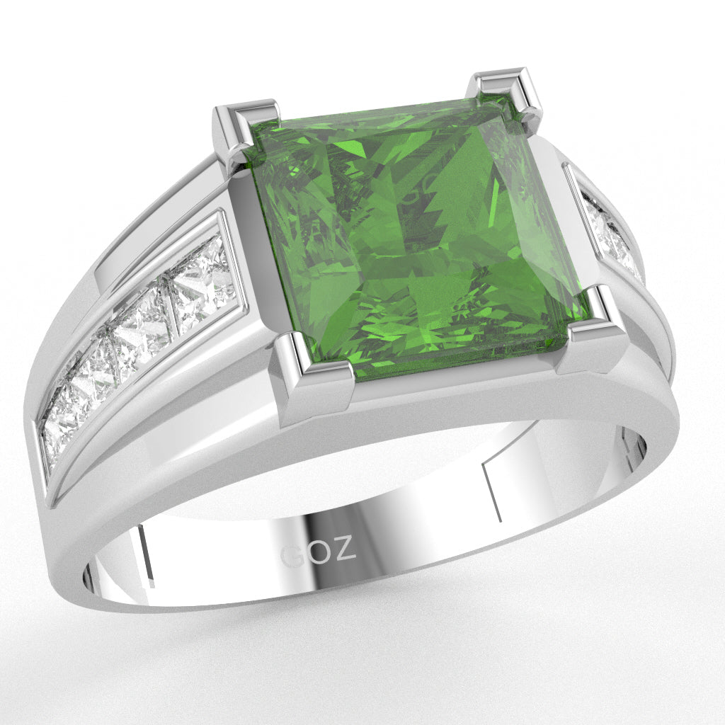 Men's Big Daddy Peridot Lab-Grown Diamond Channel Ring In Solid 14k White Gold