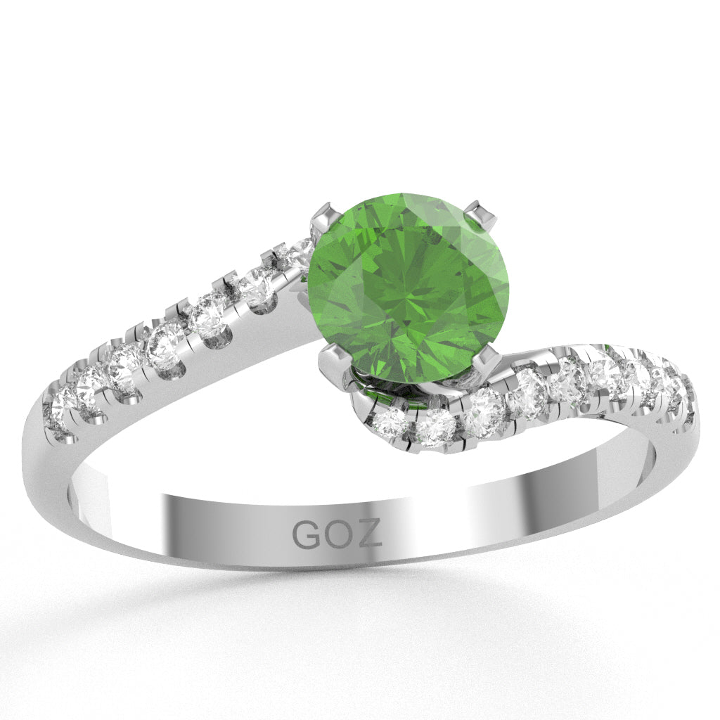 Peridot Diamond Curly Dainty Engagement Ring In 10k White Gold