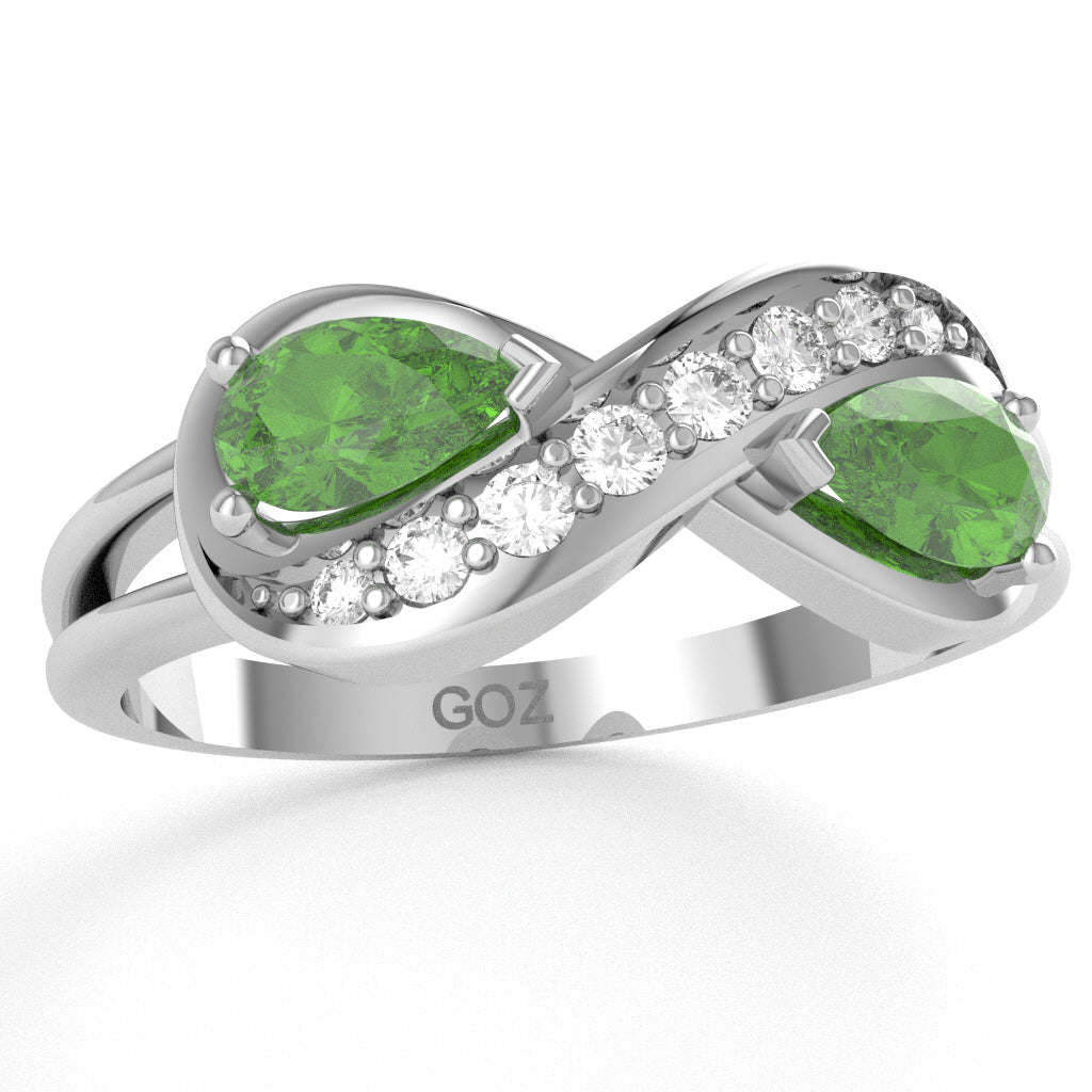 Peridot Diamond Infinity Love Ring In 10k White Gold