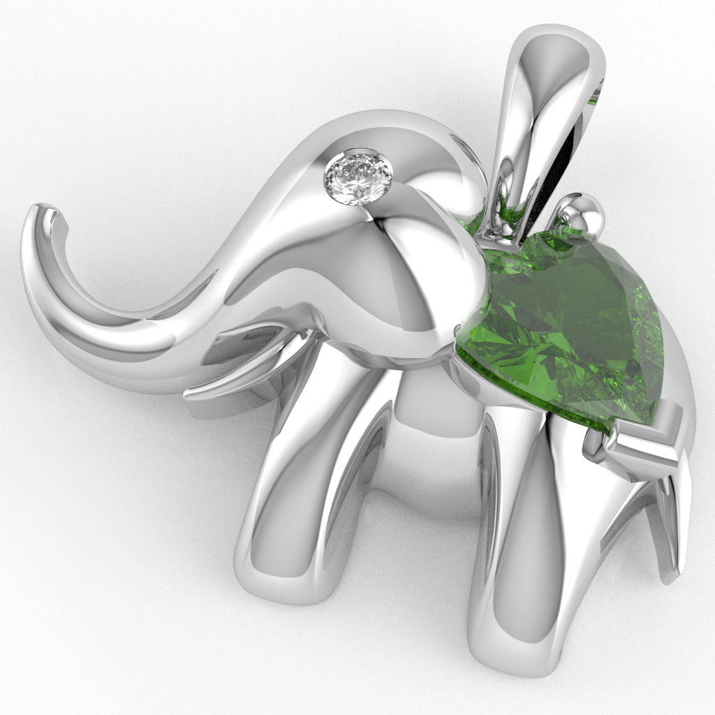 Peridot Diamond Elephant Heart Birthstone Pendant In 10k White Gold