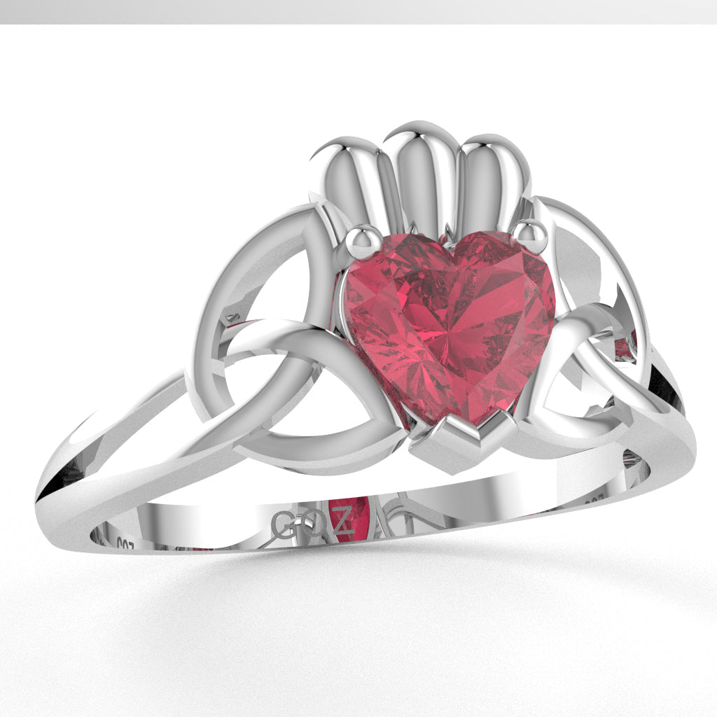 Celtic Trinity Knot Claddagh Pink Tourmaline Engagement Ring In 14k White Gold