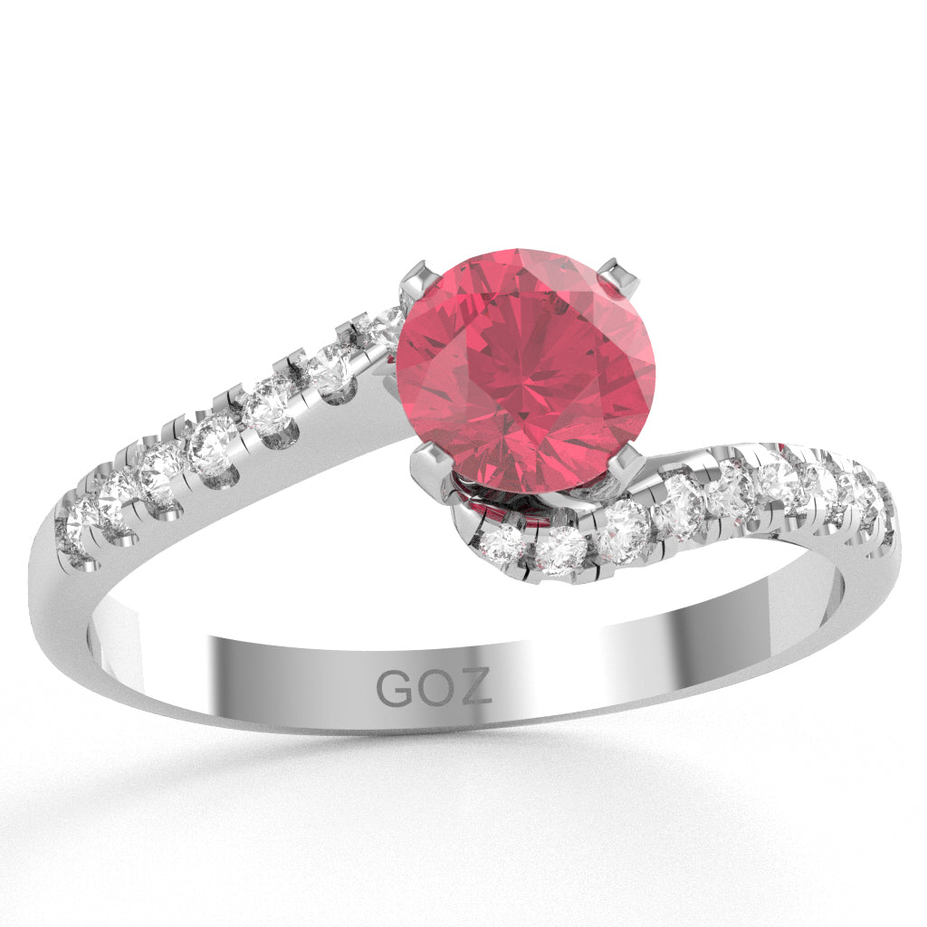 Pink Tourmaline Diamond Curly Dainty Engagement Ring In 14k White Gold
