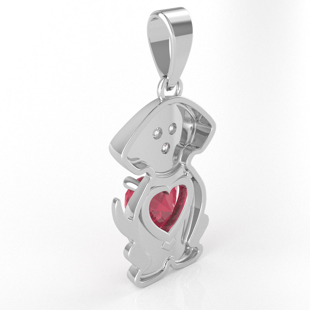 Pink Tourmaline Diamond  Puppy Love Heart Pendant In 14k White Gold