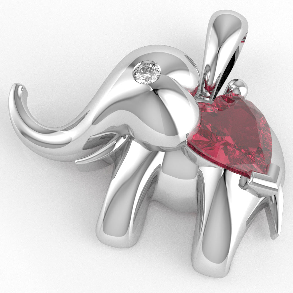 Pink Tourmaline Diamond Elephant Heart Birthstone Pendant In 10k White Gold