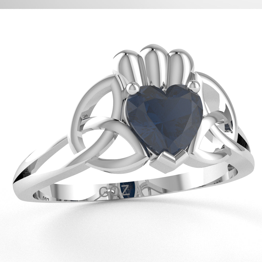 Celtic Trinity Knot Claddagh Lab-Created Sapphire Engagement Ring In 14k White Gold