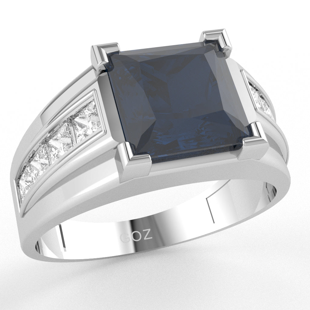 Men's Big Daddy Lab-Created Sapphire Lab-Grown Diamond Channel Ring In Solid 14k White Gold