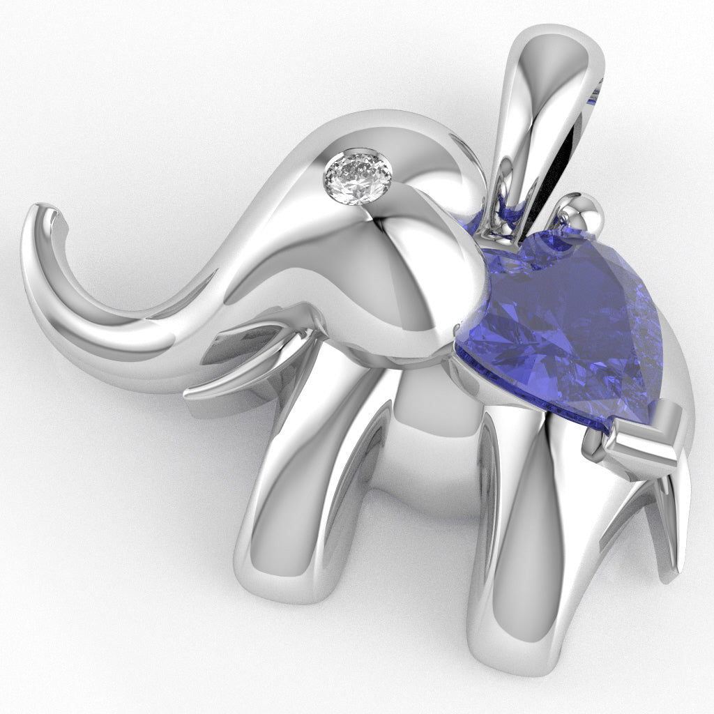 Tanzanite Diamond Elephant Heart Birthstone Pendant In 14k White Gold