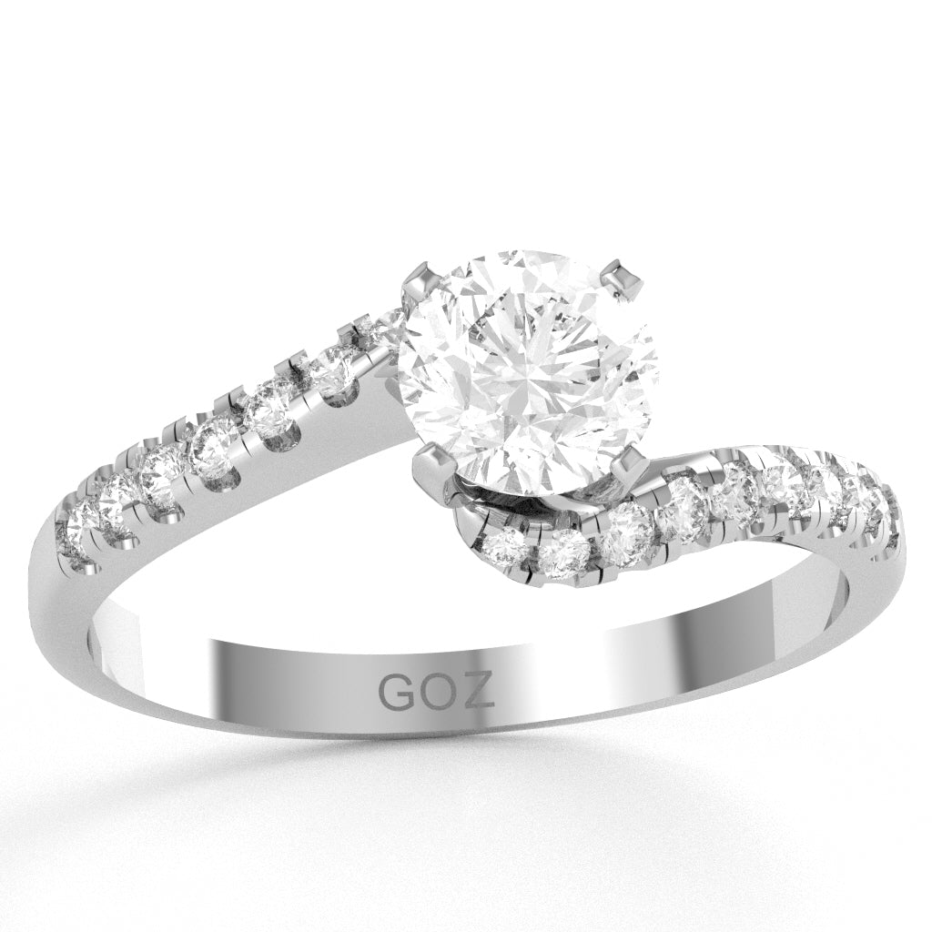 White Topaz Diamond Curly Dainty Engagement Ring In 14k White Gold