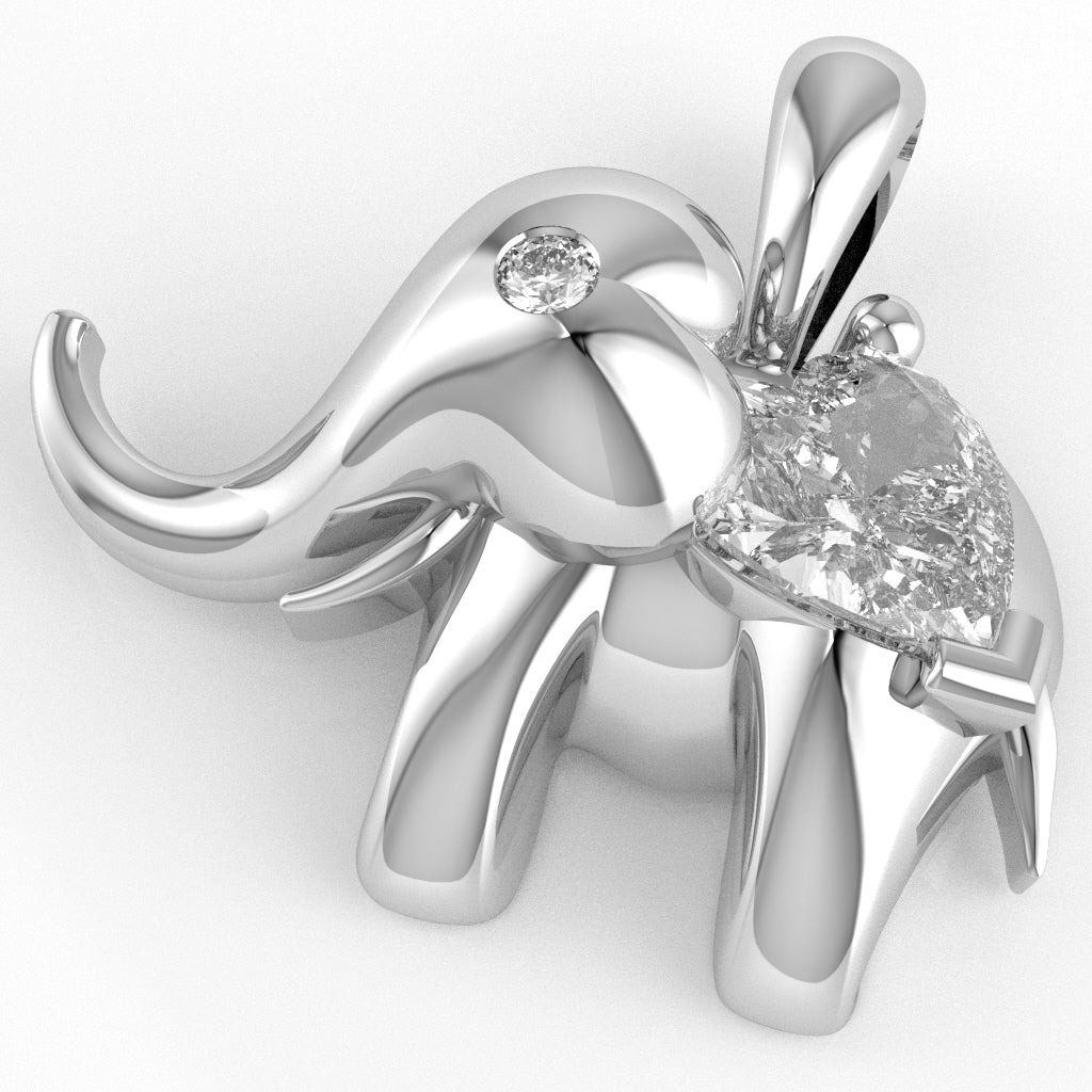 White Topaz Diamond Elephant Heart Birthstone Pendant In 10k White Gold