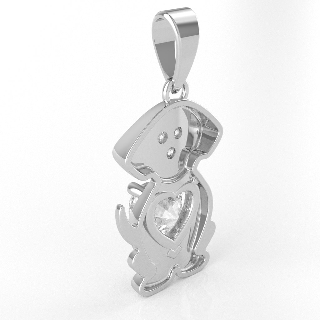 White Topaz Diamond  Puppy Love Heart Pendant In 10k White Gold