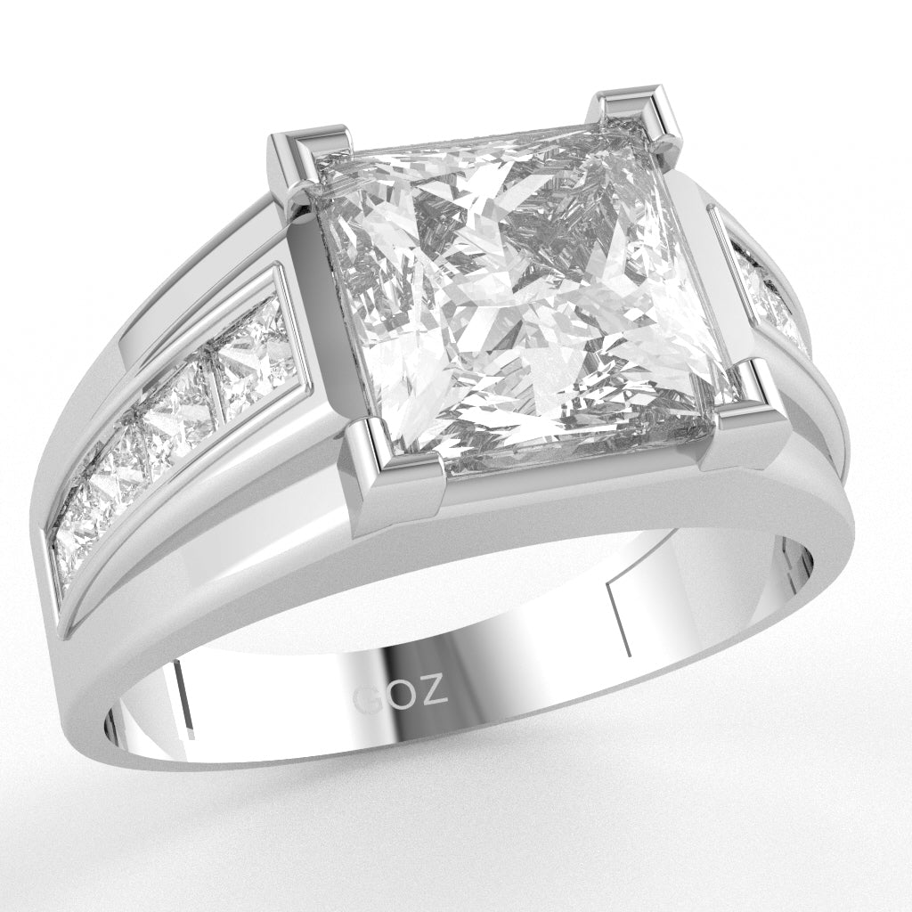 Men's Big Daddy White Topaz Lab-Grown Diamond  Channel Ring In Solid 10k White Gold