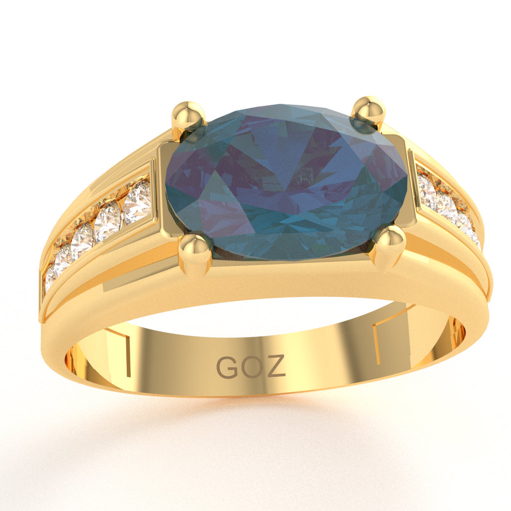Lab-Created Alexandrite Diamond Designer Channel Ring In 14k Yellow Gold