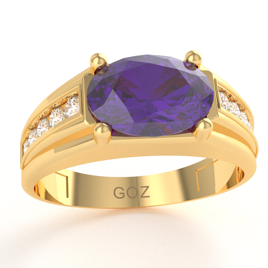 Amethyst Diamond Designer Channel Ring In 14k Yellow Gold
