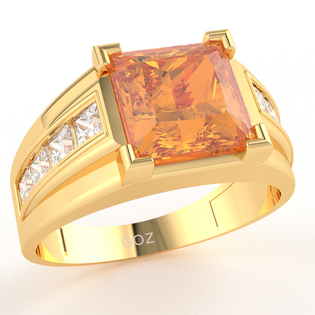 Men's Big Daddy Citrine Lab-Grown Diamond Channel Ring In Solid 14k Yellow Gold