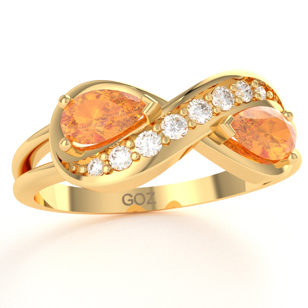 Citrine Diamond Infinity Love Ring In 10k Yellow Gold