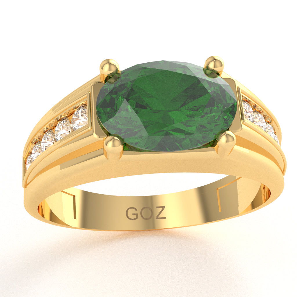 Lab-Created Emerald Diamond Designer Channel Ring In 14k Yellow Gold