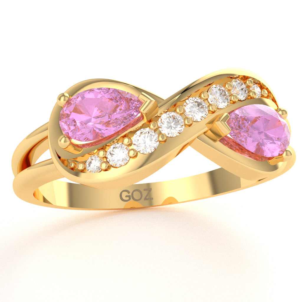 Lab-Created Pink Sapphire Diamond Infinity Love Ring In 14k Yellow Gold