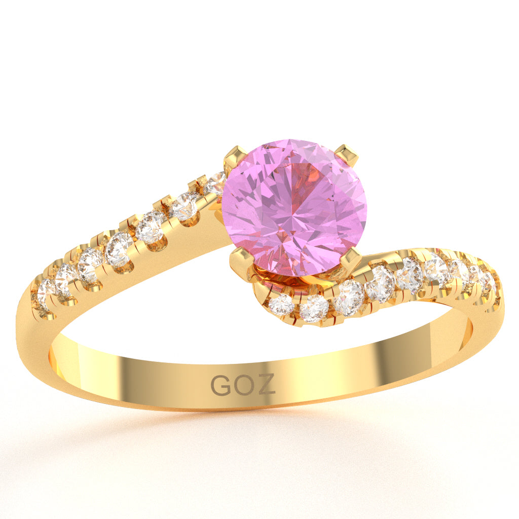 Lab-Created Pink Sapphire Diamond Curly Dainty Engagement Ring In 10k Yellow Gold
