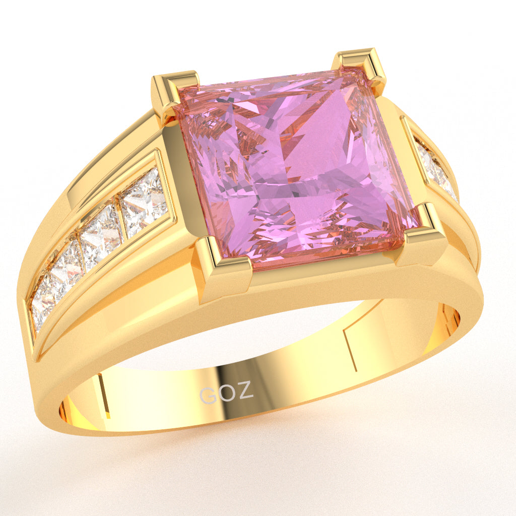 Men's Big Daddy Lab-Created Pink Sapphire Lab-Grown Diamond Channel Ring In Solid 14k Yellow Gold
