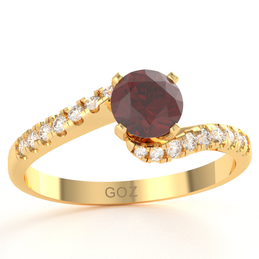 Lab-Created Ruby Diamond Curly Dainty Engagement Ring In 10k Yellow Gold
