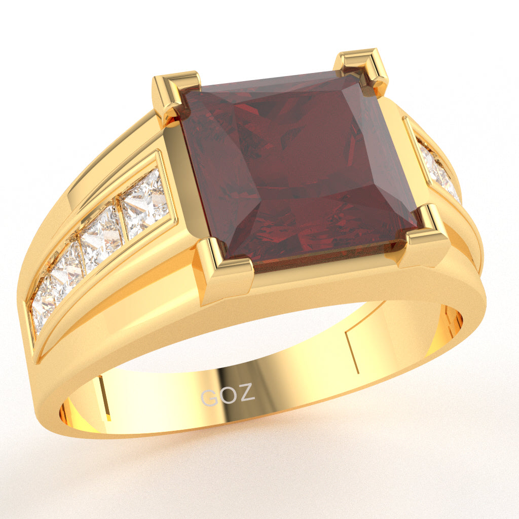 Men's Big Daddy Lab-Created Ruby Lab-Grown Diamond Channel Ring In Solid 14k Yellow Gold