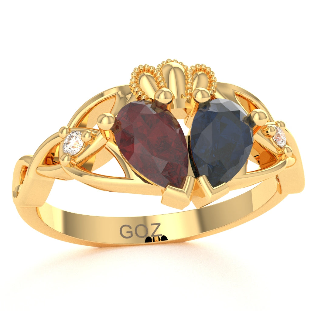 Customizable Gemstone Diamond Celtic Knot Heart Claddagh Ring In 14k Yellow Gold