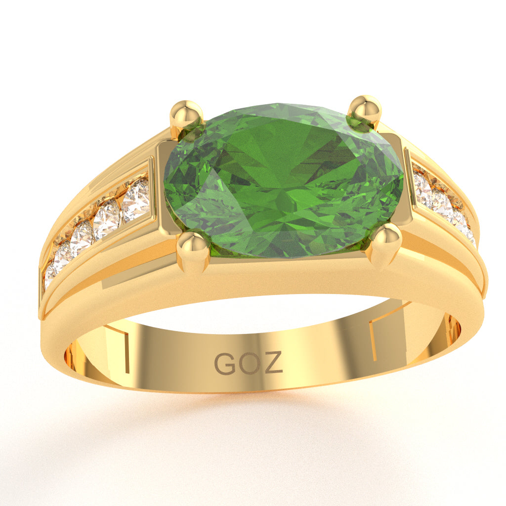 Peridot Diamond Designer Channel Ring In 14k Yellow Gold