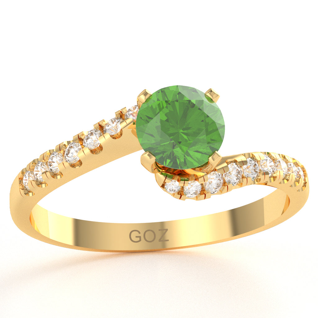 Peridot Diamond Curly Dainty Engagement Ring In 14k Yellow Gold