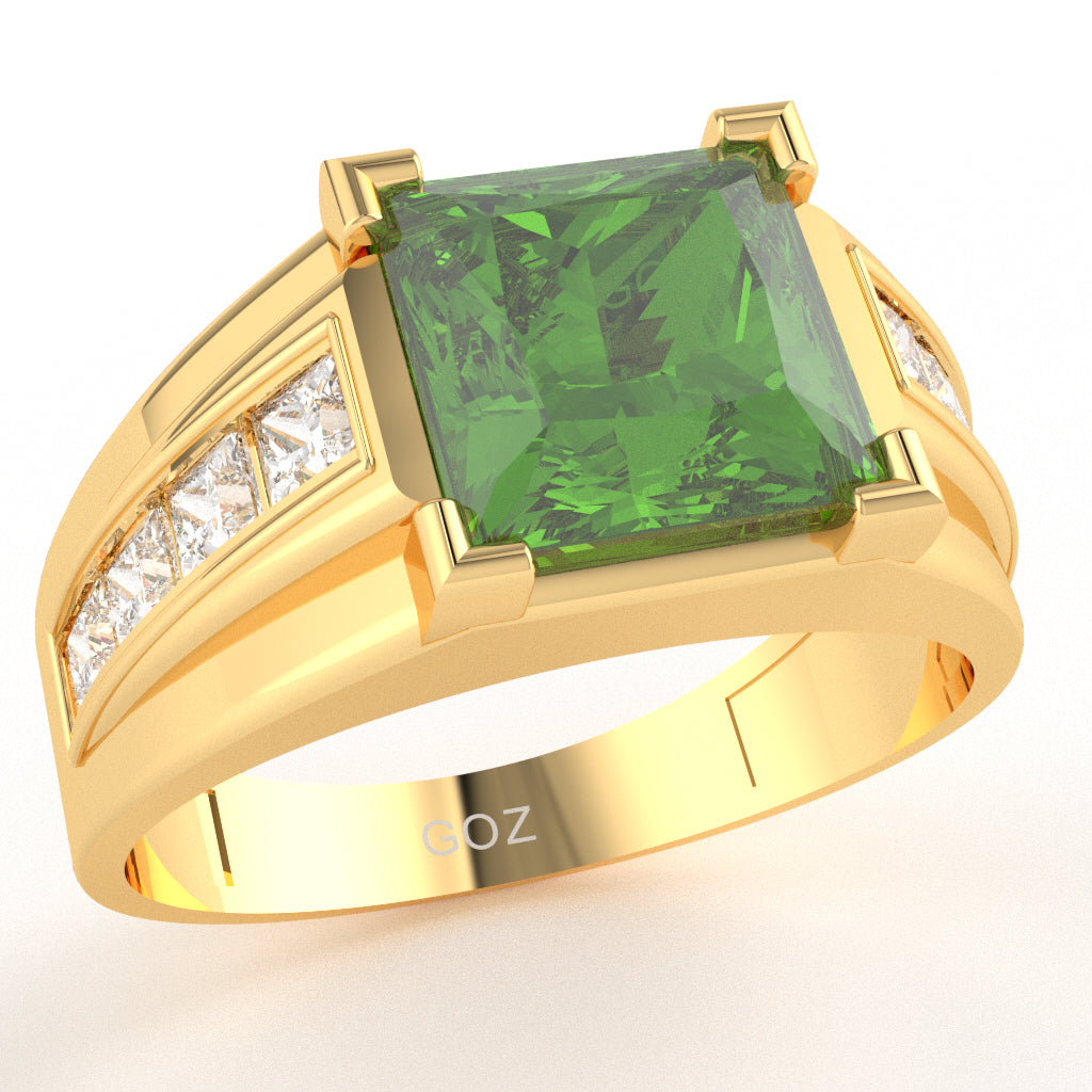 Men's Big Daddy Peridot Lab-Grown Diamond Channel Ring In Solid 14k Yellow Gold