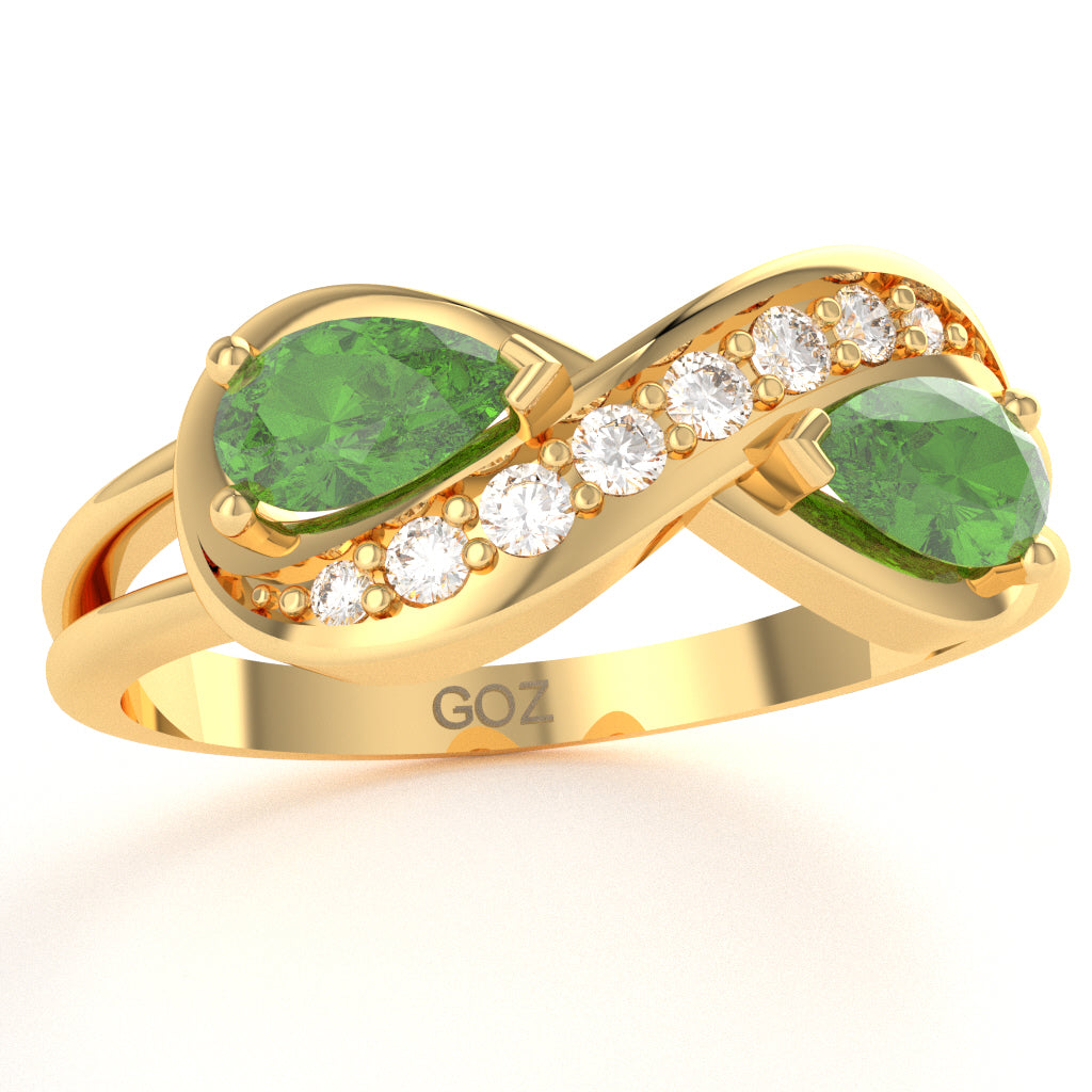 Peridot Diamond Infinity Love Ring In 10k Yellow Gold