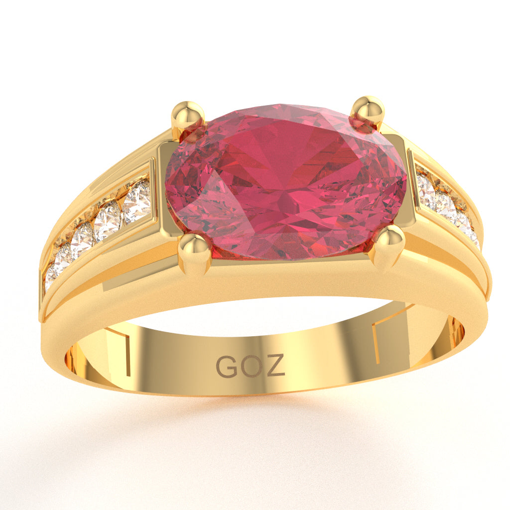 Pink Tourmaline Diamond Designer Channel Ring In 14k Yellow Gold