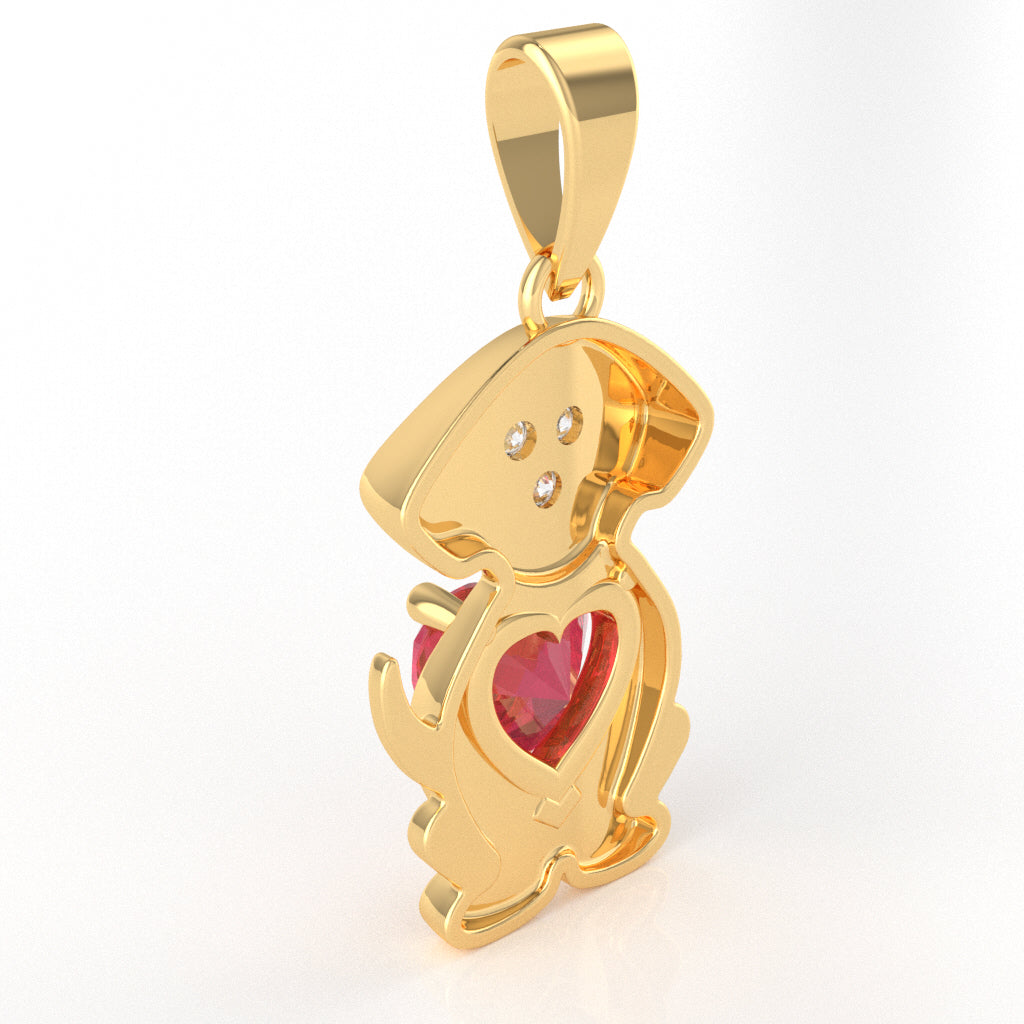 Pink Tourmaline Diamond  Puppy Love Heart Pendant In 10k Yellow Gold