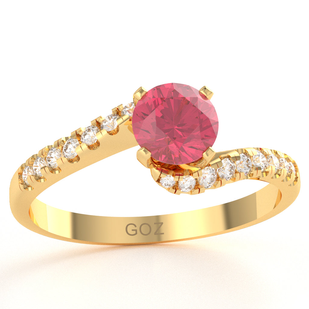 Pink Tourmaline Diamond Curly Dainty Engagement Ring In 10k Yellow Gold