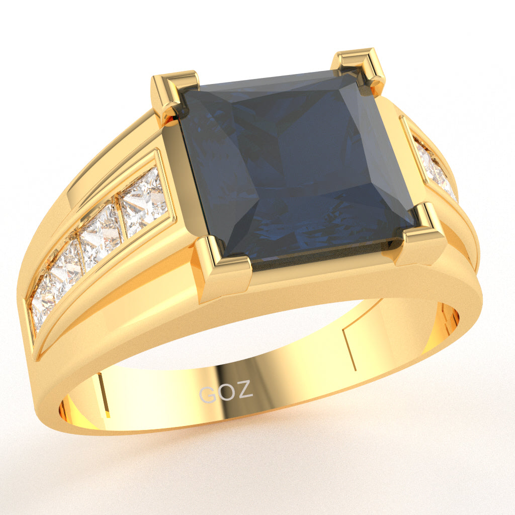Men's Big Daddy Lab-Created Sapphire Lab-Grown Diamond Channel Ring In Solid 10k Yellow Gold
