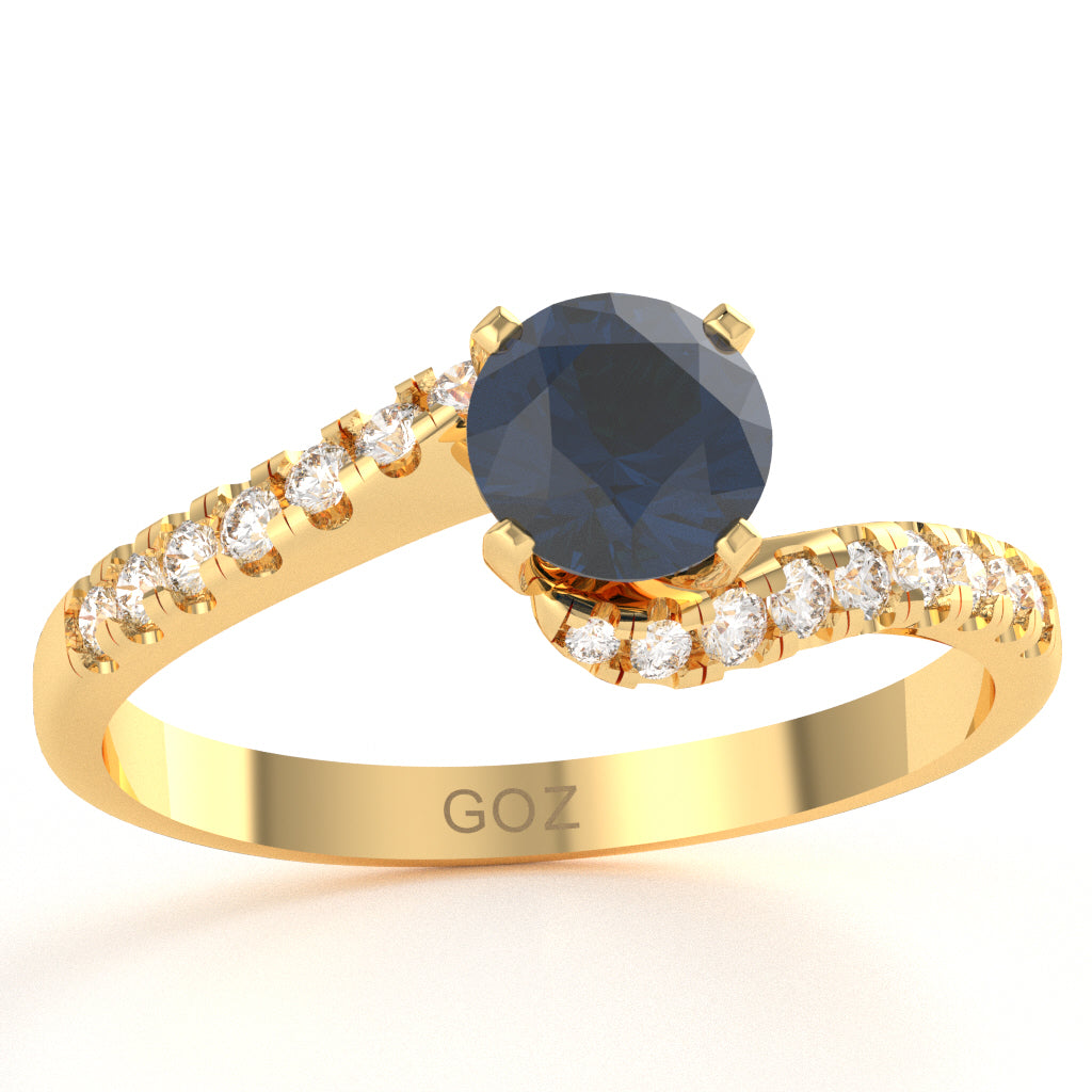 Sapphire Diamond Curly Dainty Engagement Ring In 14k Yellow Gold