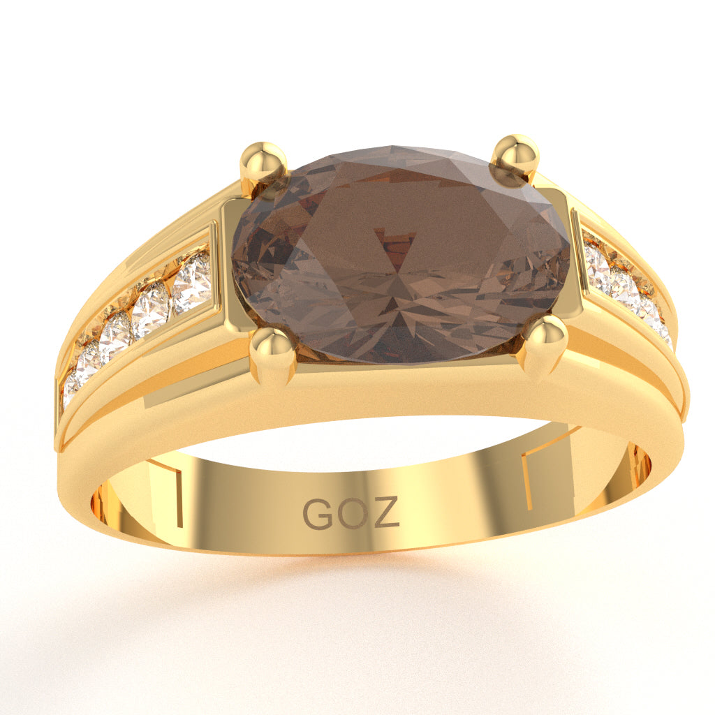 Smoky Quartz Diamond Designer Channel Ring In 14k Yellow Gold