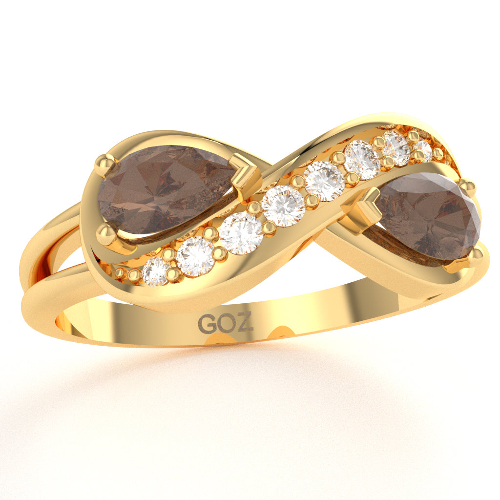 Smoky Quartz Diamond Infinity Love Ring In 14k Yellow Gold