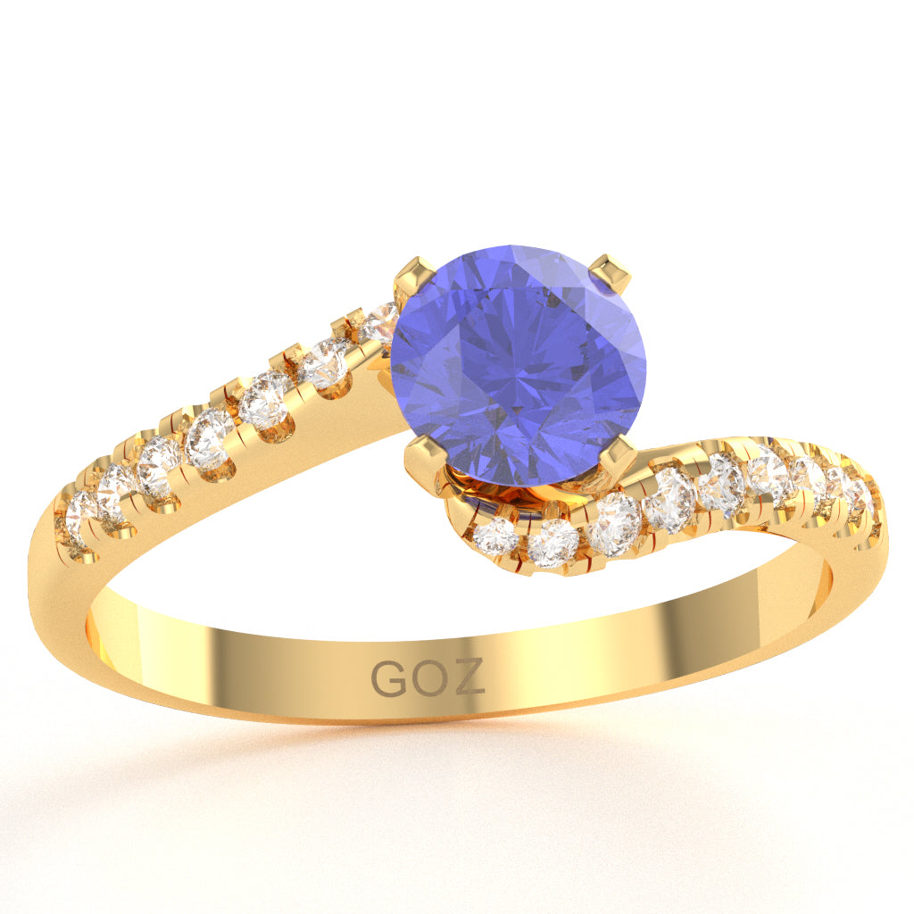 Tanzanite Diamond Curly Dainty Engagement Ring In 10k Yellow Gold