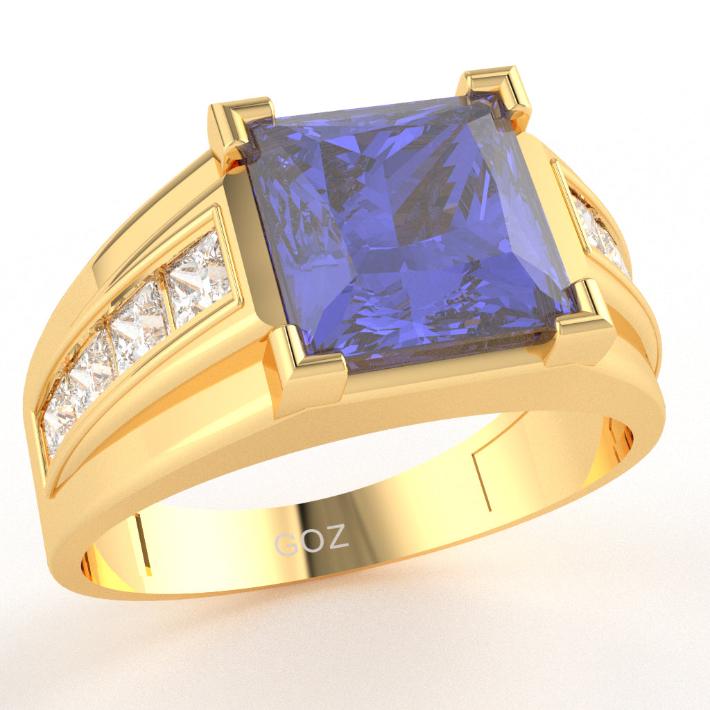 Men's Big Daddy Tanzanite Lab-Grown Diamond Channel Ring In Solid 10k Yellow Gold