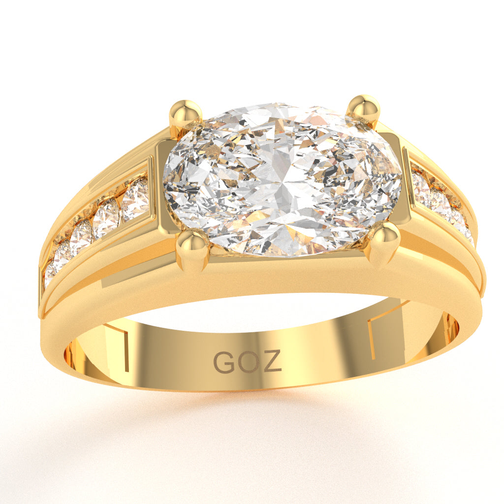White Topaz Diamond Designer Channel Ring In 14k Yellow Gold