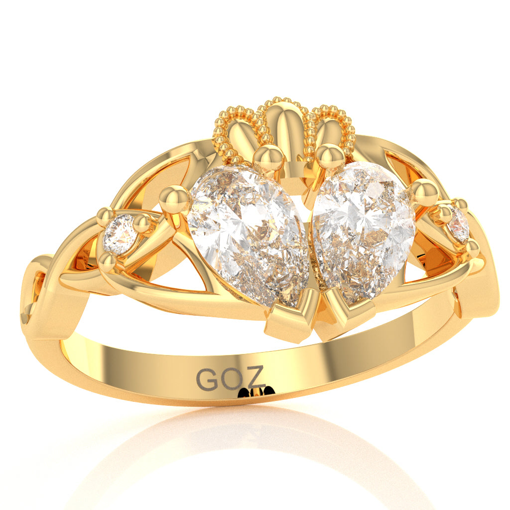 White Topaz Diamond Celtic Knot Heart Claddagh Ring In 10k Yellow Gold