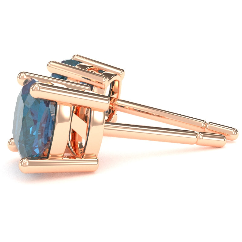 Lab-Created Alexandrite 6mm Cushion Stud Earrings in 14k Rose Gold