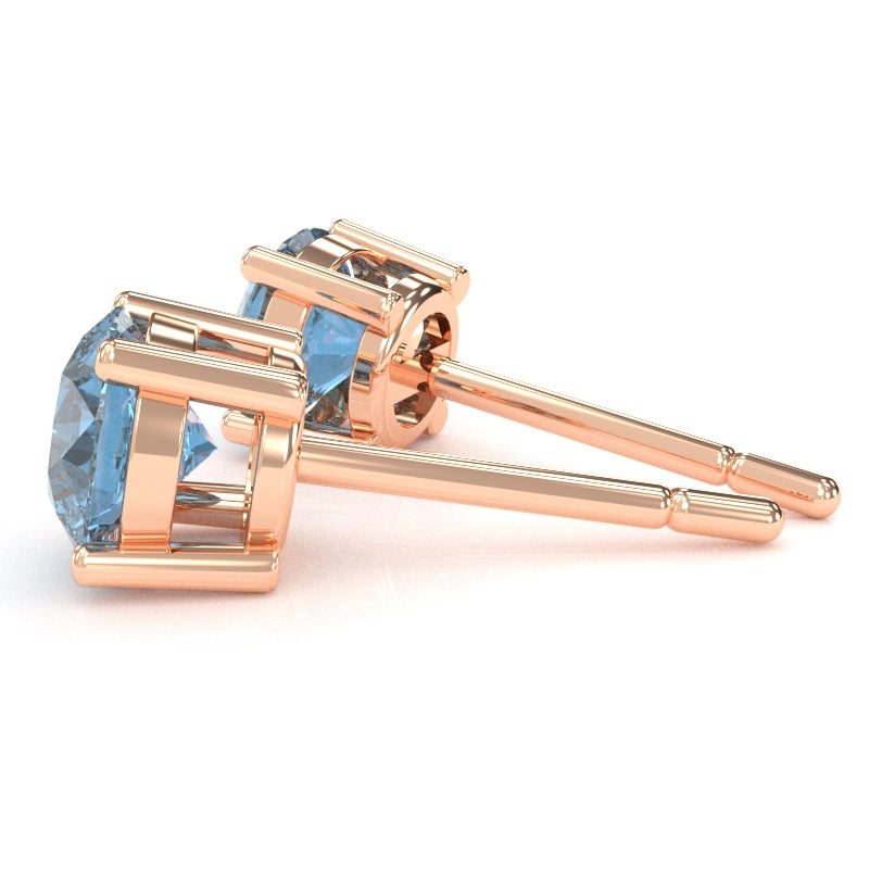 Blue Topaz 6mm Round Stud Earrings in 14k Rose Gold