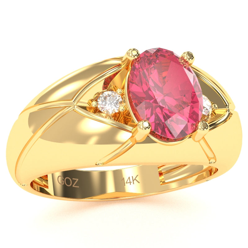 Men's Designer Pink Tourmaline Diamond Ring In Solid 14k Yellow Gold