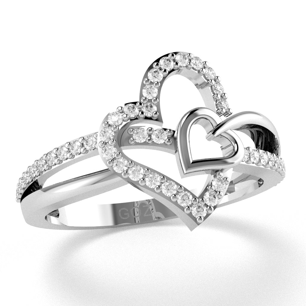 Sweethearts Heart-In-Heart Diamond Cocktail Ring In 10k White Gold